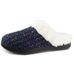 NEW-Isotoner- Marled Knit & Faux Fur Slippers-Sz 6.5-7-Indoor/Outdoor
